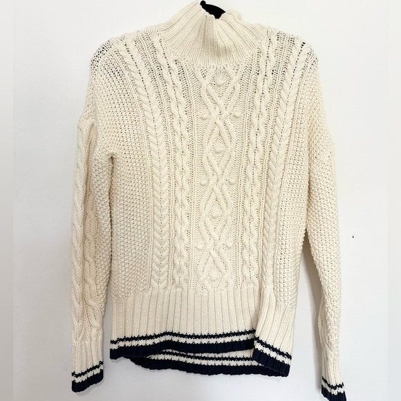 Vineyard Vines Women XS Wool Blend Tipped Island Fisherman Mock Neck Sweater - Picture 1 of 4